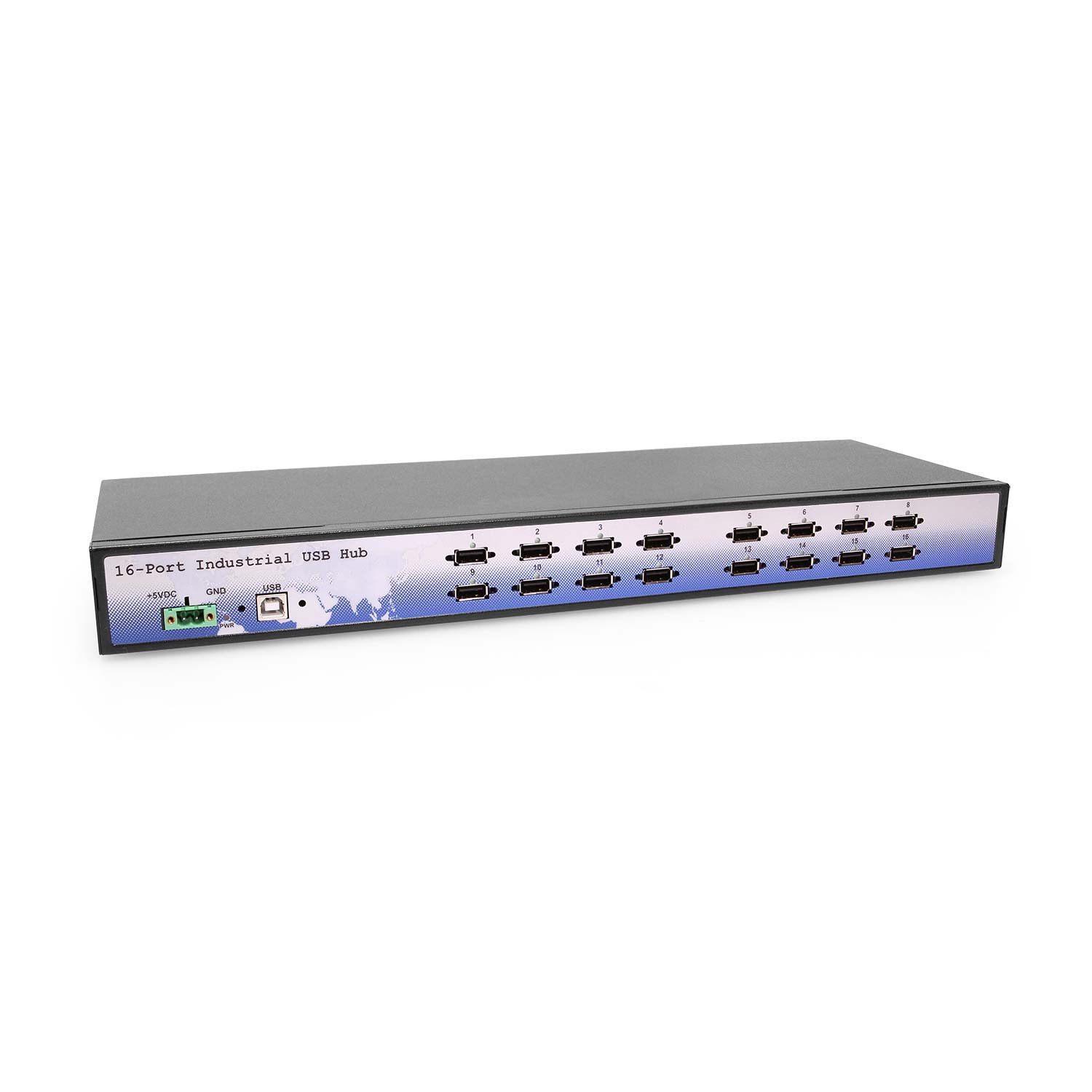 Industrial 16-Port Rack Mount USB 2.0 Hub w/ Internal Power Supply