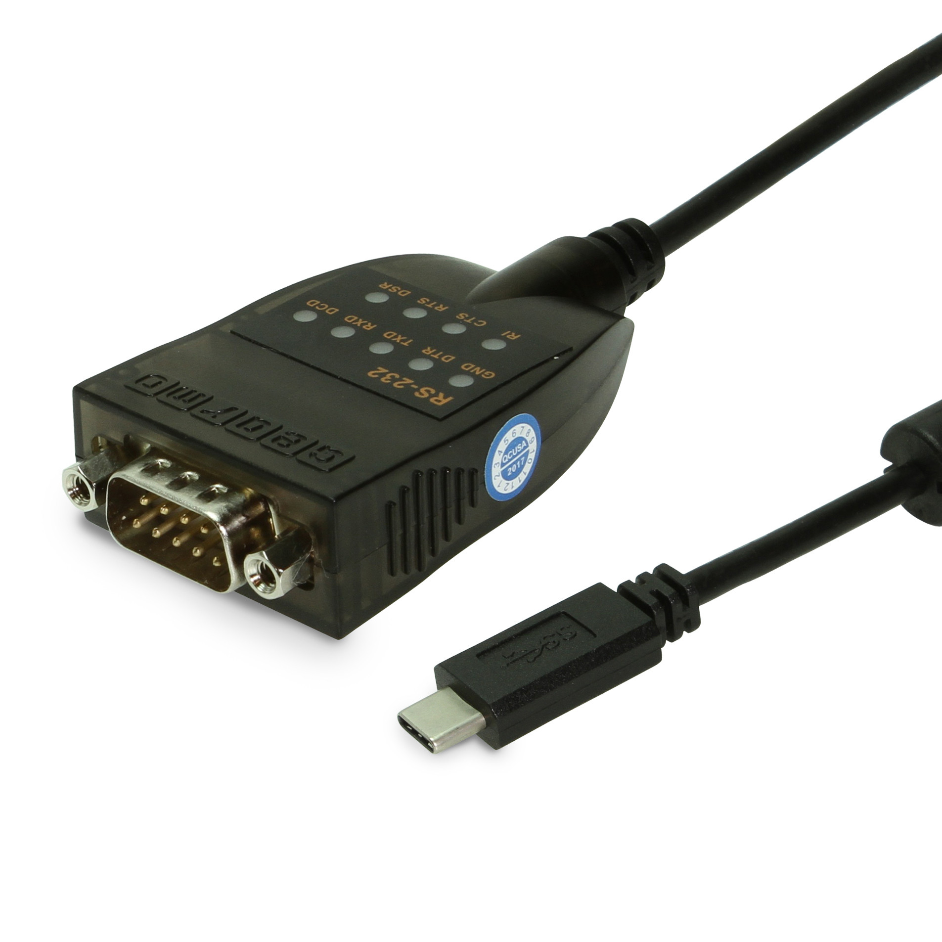 USB-C 2.0 to Serial RS-232 16 Inch Adapter w/ LED Indicators