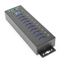 10 Port USB 3.2 Gen 1 Hub Surge Protection w/ Din Rail Mounting