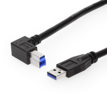 12 Inch (0.31m) USB 3.0 A to Left Angle B Male Cable, Black, 28/24AWG