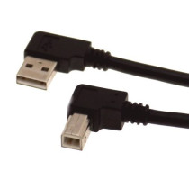 10ft Black USB 2.0 Cable A Left Angle to B Left Angle Hi-Speed Cable