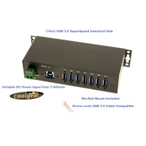 USB 3.0 7-Port Industrial Hub Metal Case Din-Rail GL Chip 1.5Amp Output