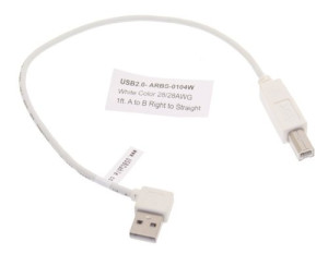1ft. White Right to Straight A to B 28/28AWG Cable USB 2.0 RoHS