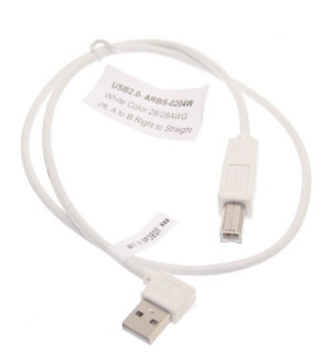 2ft. White Right to Straight A to B 28/28AWG Cable USB 2.0 RoHS