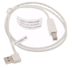 3ft. White Right to Straight A to B 28/28AWG Cable USB 2.0 RoHS