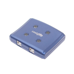 Blue USB switch with USB 2.0 high speed allows 4 computers to 1 device