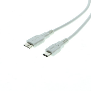 White 3ft USB 3.0 Type-C to Micro-B SuperSpeed cable