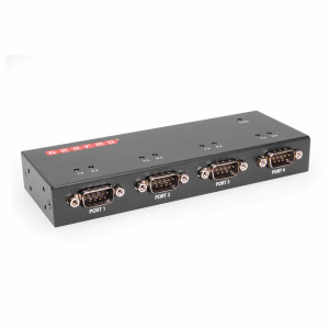 Industrial USB 4 Port Serial RS-232 adapter w/FTDI Chipset, COM Retention, RX/TX LED Indicators, DIN Rail Mount Bracket, & Surface Mounting Brackets