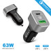 63W Car Charger USB C Power Delivery 2.0 and USB A Quick Charge 3.0