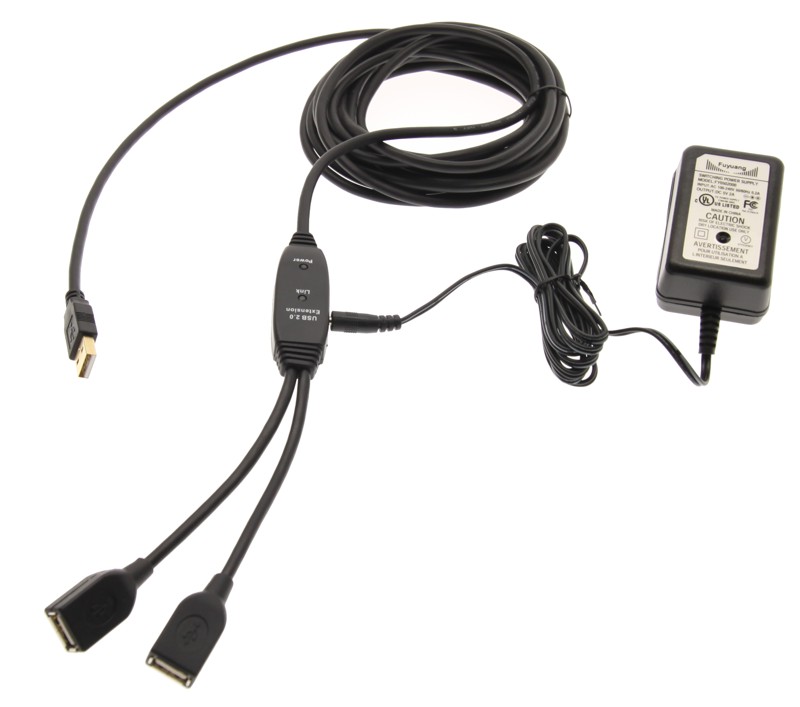 Dual Port USB Amplified USB Extension Cable w/Power